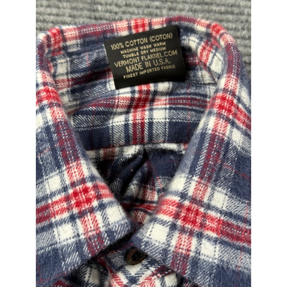 Vermont Flannel Co Shirt Mens XL Blue Red Plaid Excellent Heavy Cotton USA Made - Picture 5 of 9
